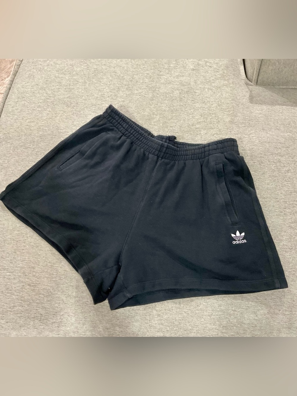 adidas Black Athletic Fleece Shorts with Trefoil Logo